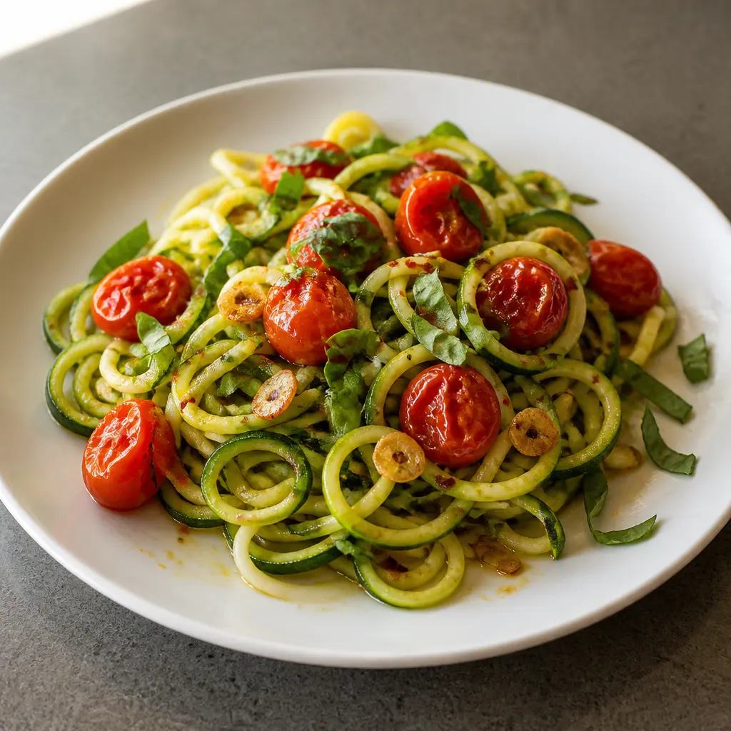 Quick Spiralized Courgette and Grape Tomatoes
