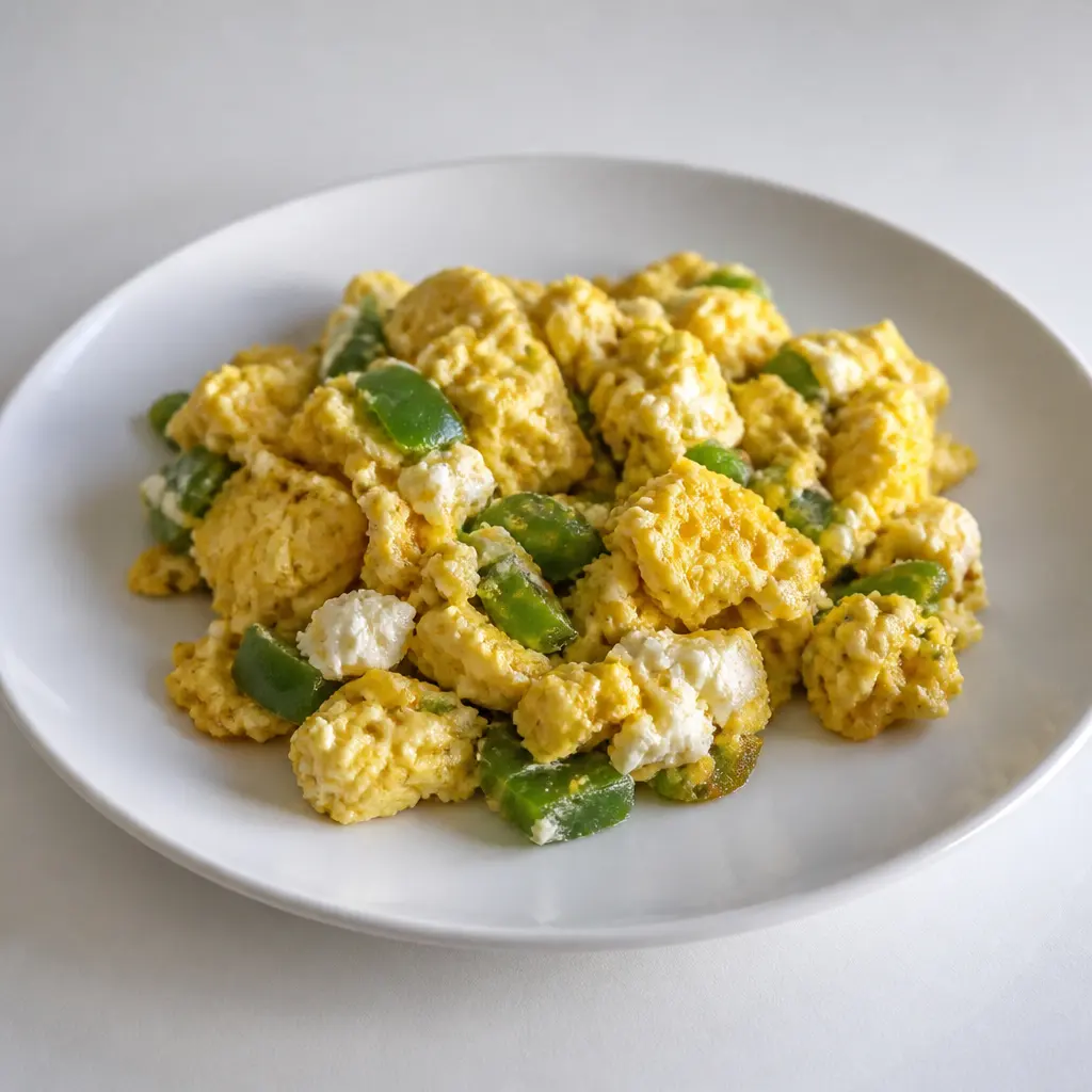 Scrambled Eggs with Bell Pepper and Feta