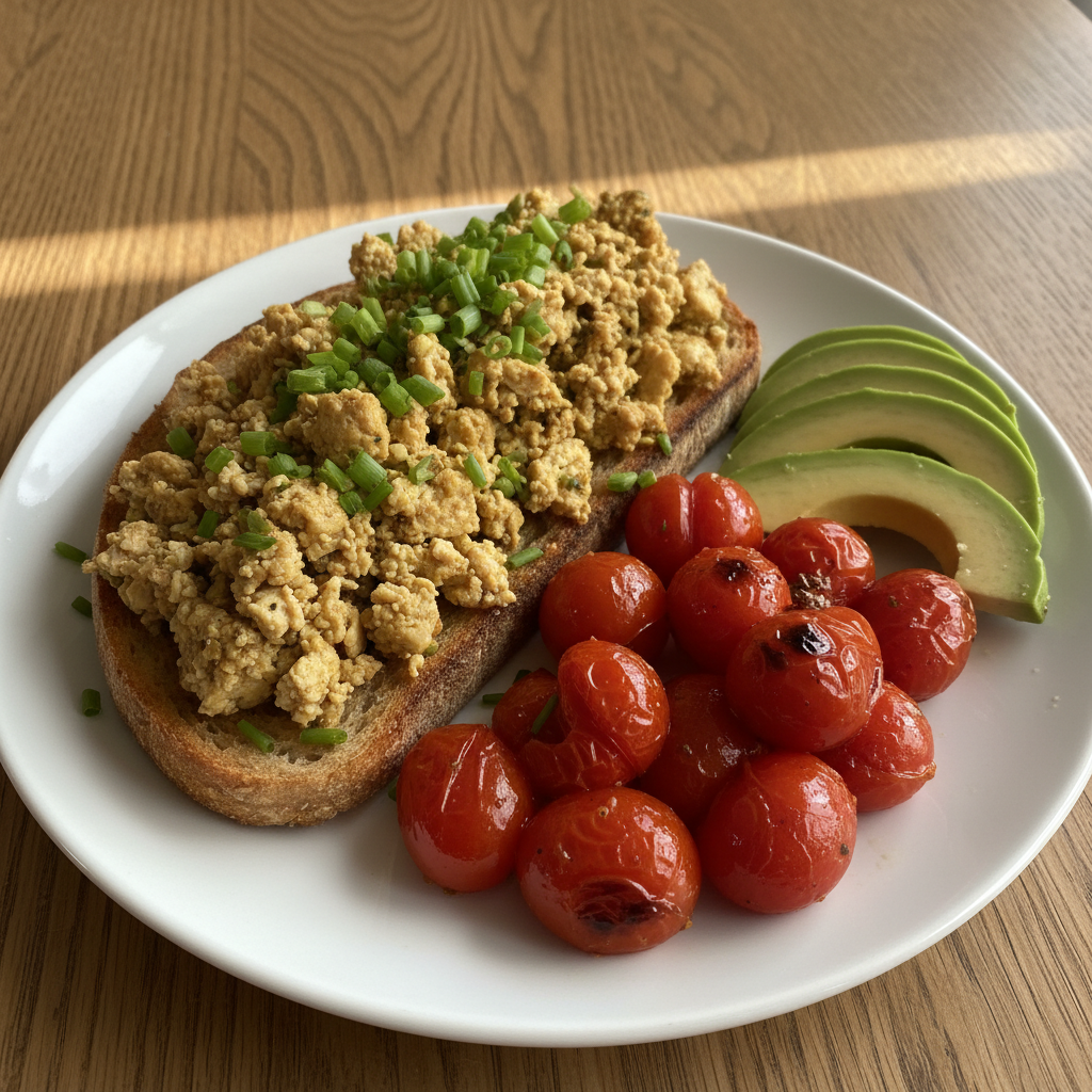 Scrambled Tofu Breakfast with Avocado and Roasted Tomatoes