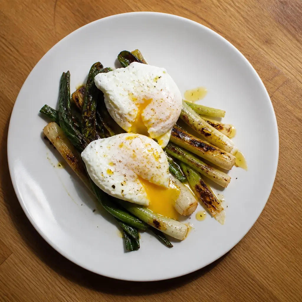 Seared Spring Onions with Poached Eggs