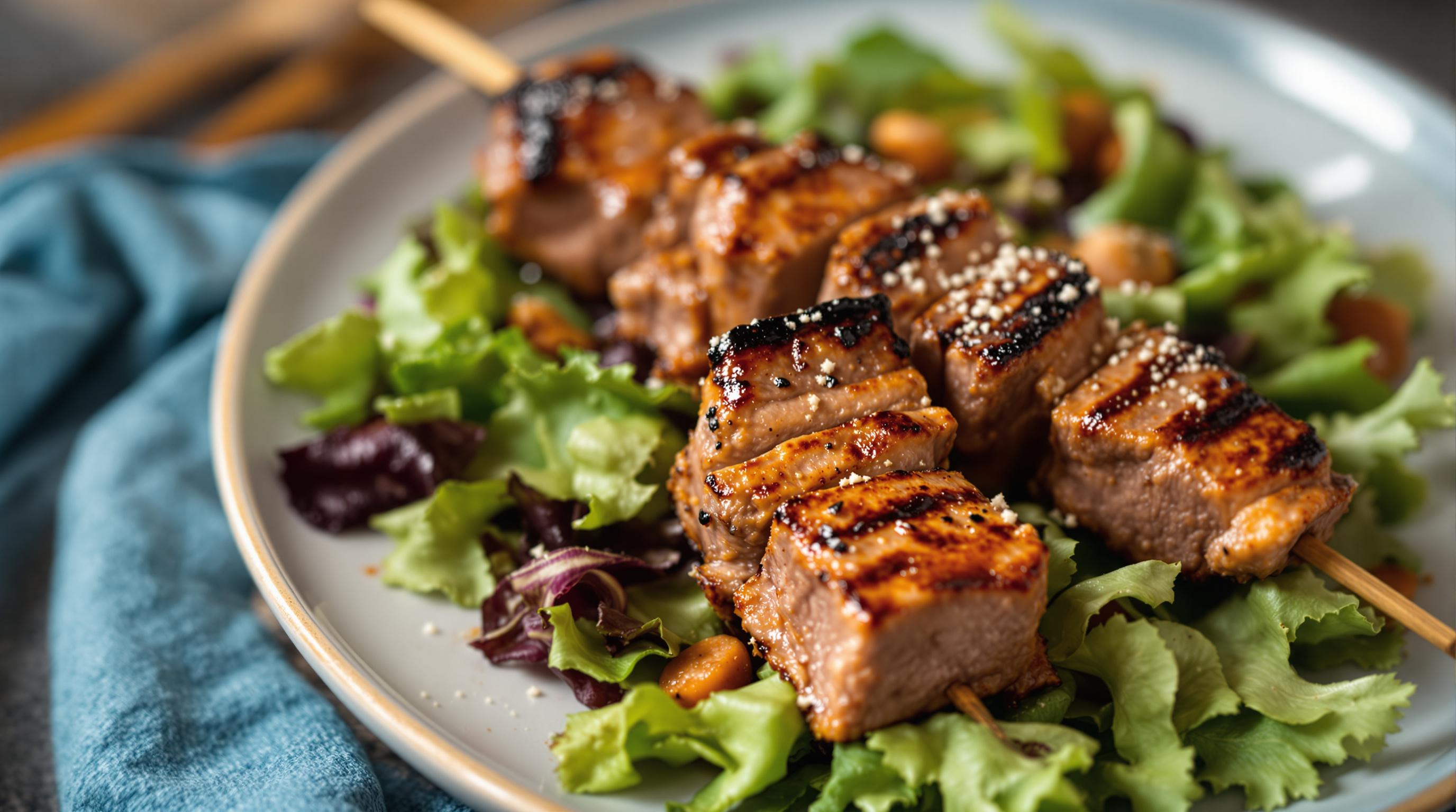 Smoked Paprika Beef Skewers with Leaf Salad