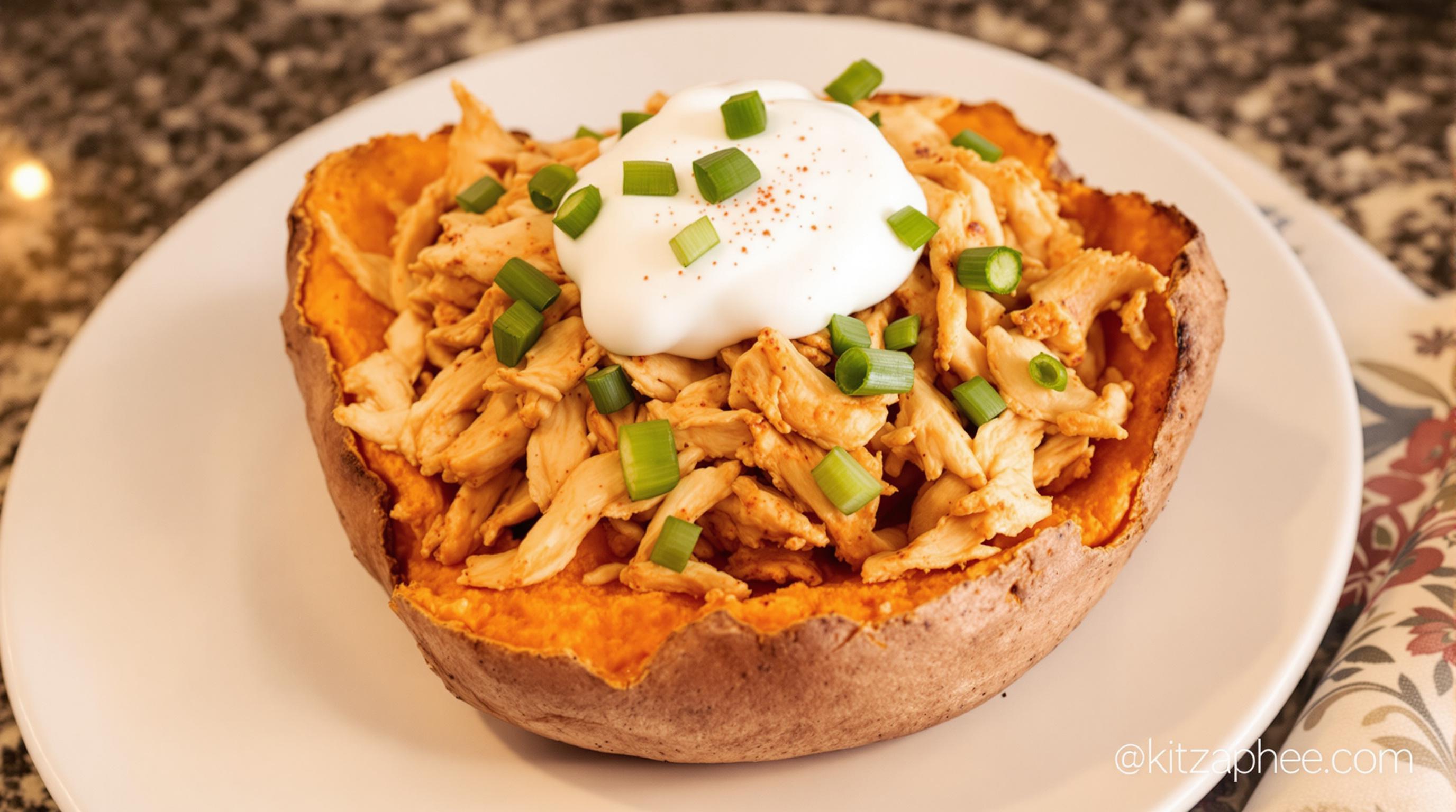 Spicy Chicken Sweet Potato Boats with Greek Yogurt