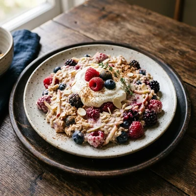 Apple, pear and berry bircher