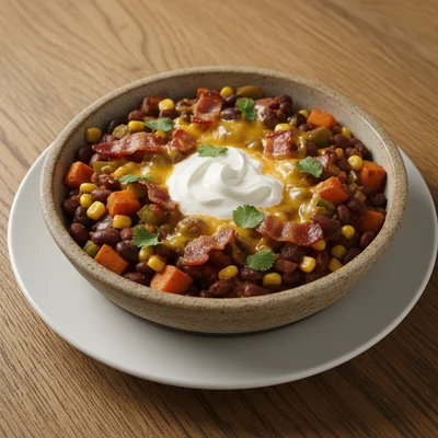 Charro Cowboy Beans with Soured Cream and Cheese