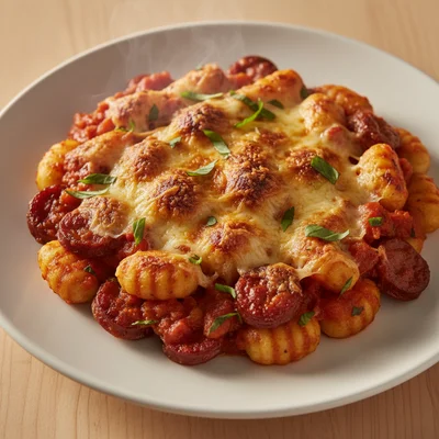 Chorizo and Mozzarella Gnocchi Bake