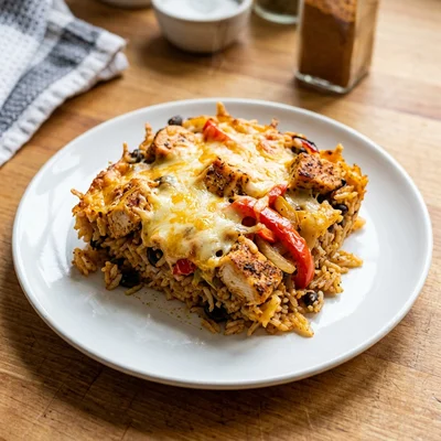 Easy Cheesy Chicken Fajita Rice Bake