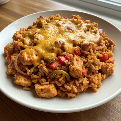 Easy Cheesy Chicken Fajita Rice Bake
