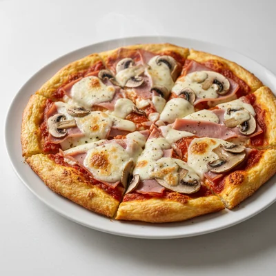 Keto-Friendly Ham and Mushroom Cottage Cheese Pizza