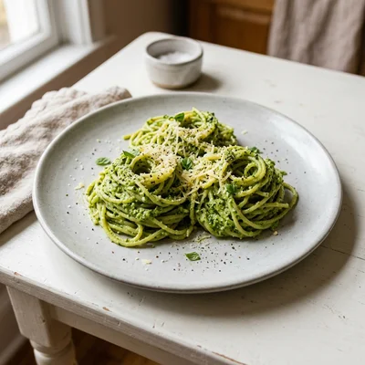 Spaghetti with Broccoli Pesto