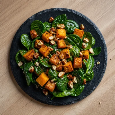 Squash and Spinach Salad with Almond Dressing